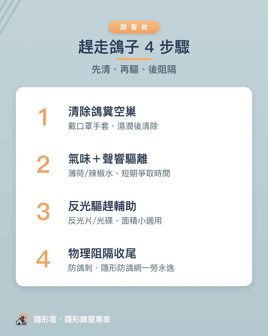 趕走鴿子4步驟：先清、再驅、後阻隔